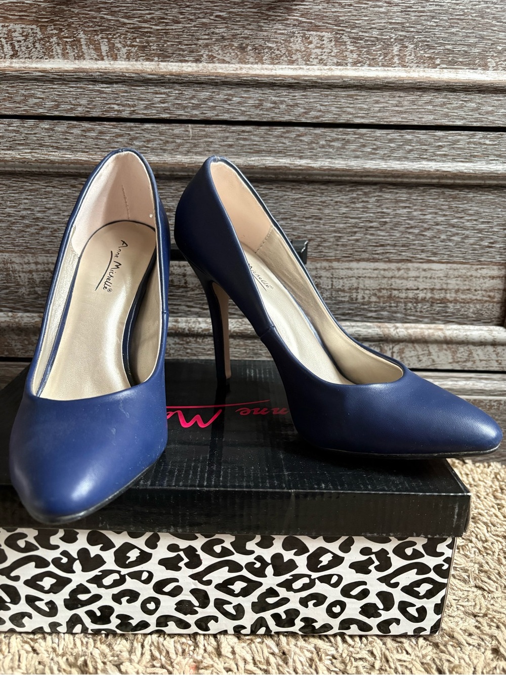 Anne Michelle Navy Pointed Toe Stiletto Pumps